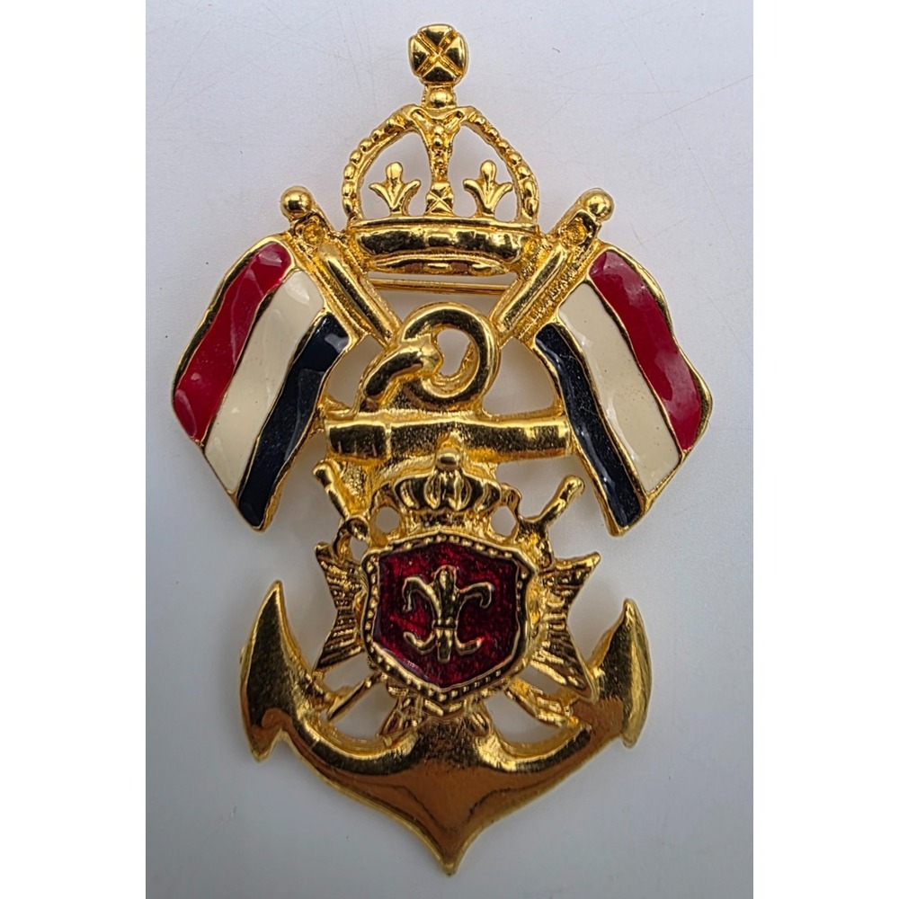 Premier Designs Goldtone Anchor Crown Fleur De Lis Crest Flags Pin Brooch